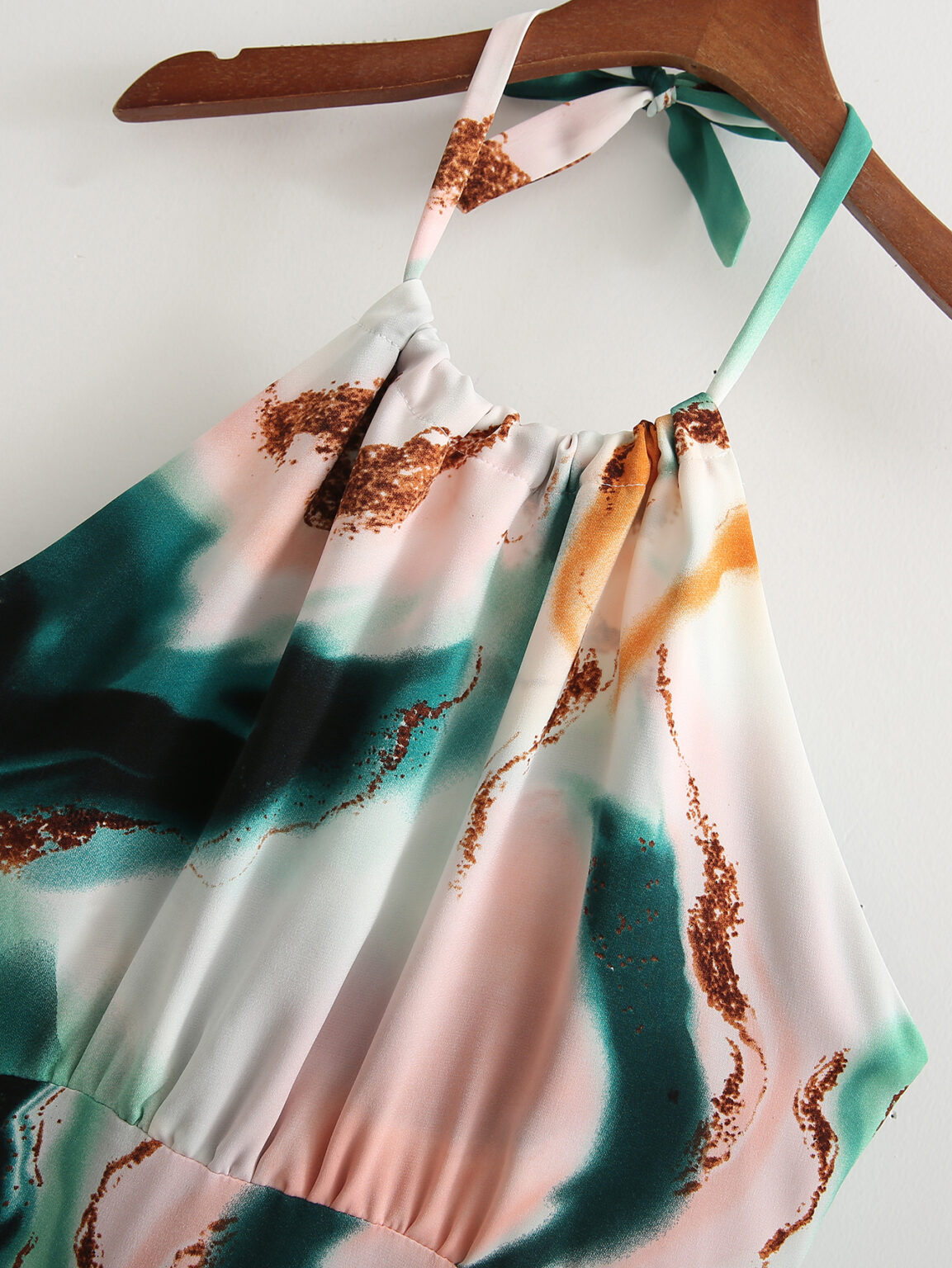 Spring Women Tie-Dyed Floral Halter Large Swing Dress - Image 5