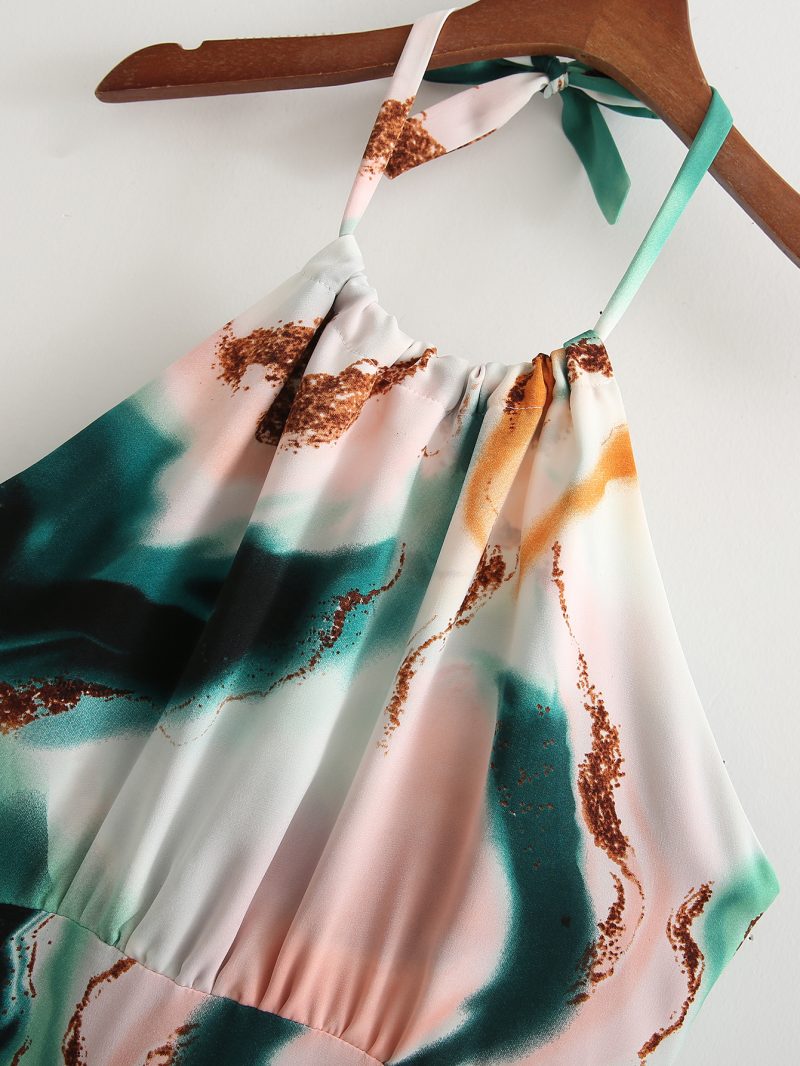 Spring Women Tie-Dyed Floral Halter Large Swing Dress - Image 5