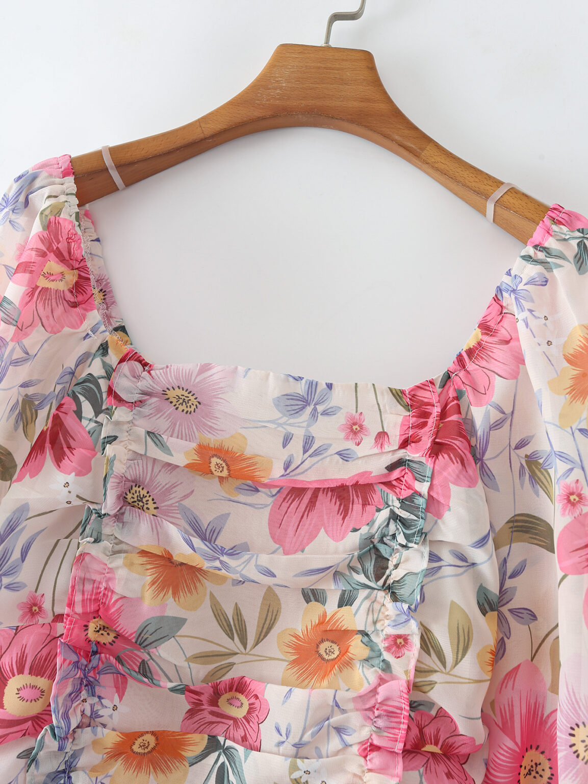 Summer Gentle Stylish Square Collar Long Sleeve Printed Pullover Chiffon Shirt for Women - Image 4