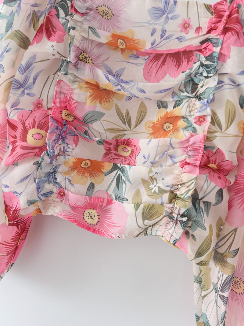 Summer Gentle Stylish Square Collar Long Sleeve Printed Pullover Chiffon Shirt for Women - Image 6