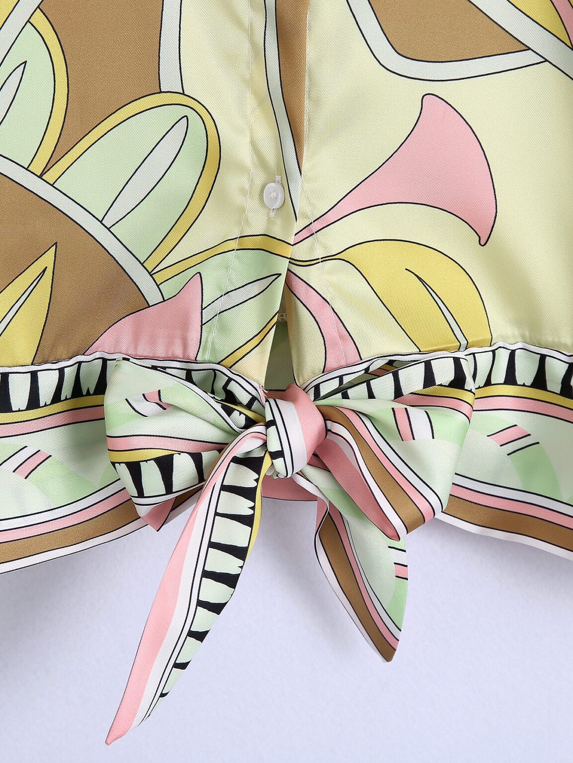 Women Clothing Summer Bowknot Decoration Collared Skin Color Printed Long Sleeve Women Shirt - Image 5
