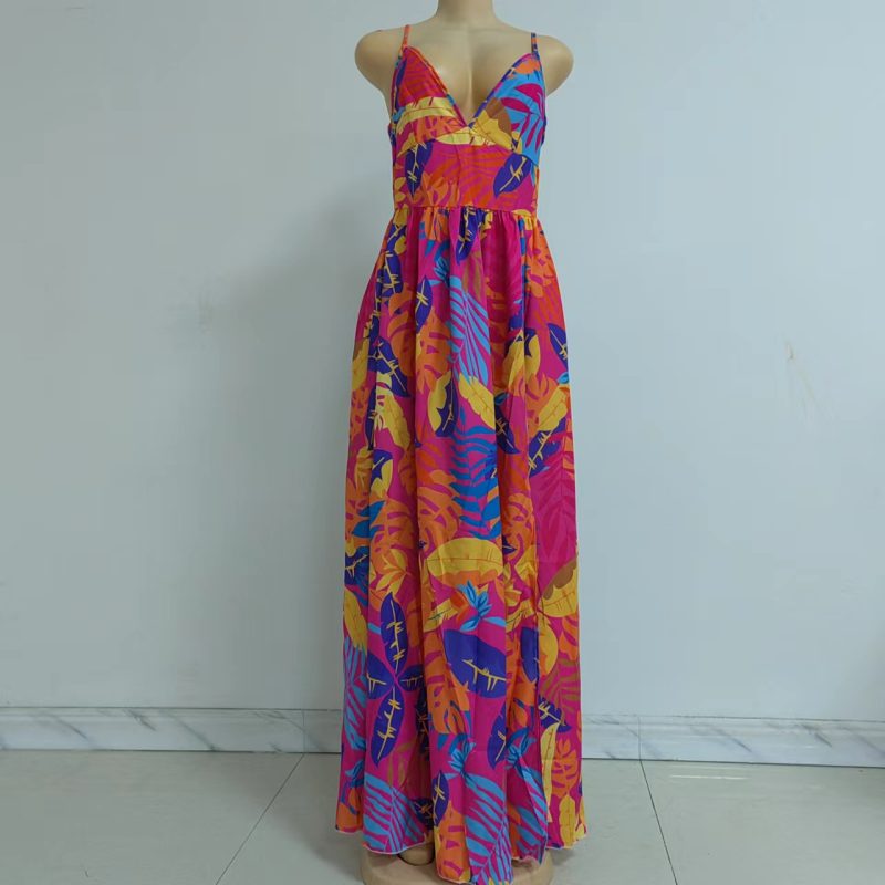 Sundress Spring New Leaf Four-Sided Stretch Dress Bohemian off-the-Shoulder Strap Tube Top Mop Dress Boho Vacation Maxi Dresses - Image 6