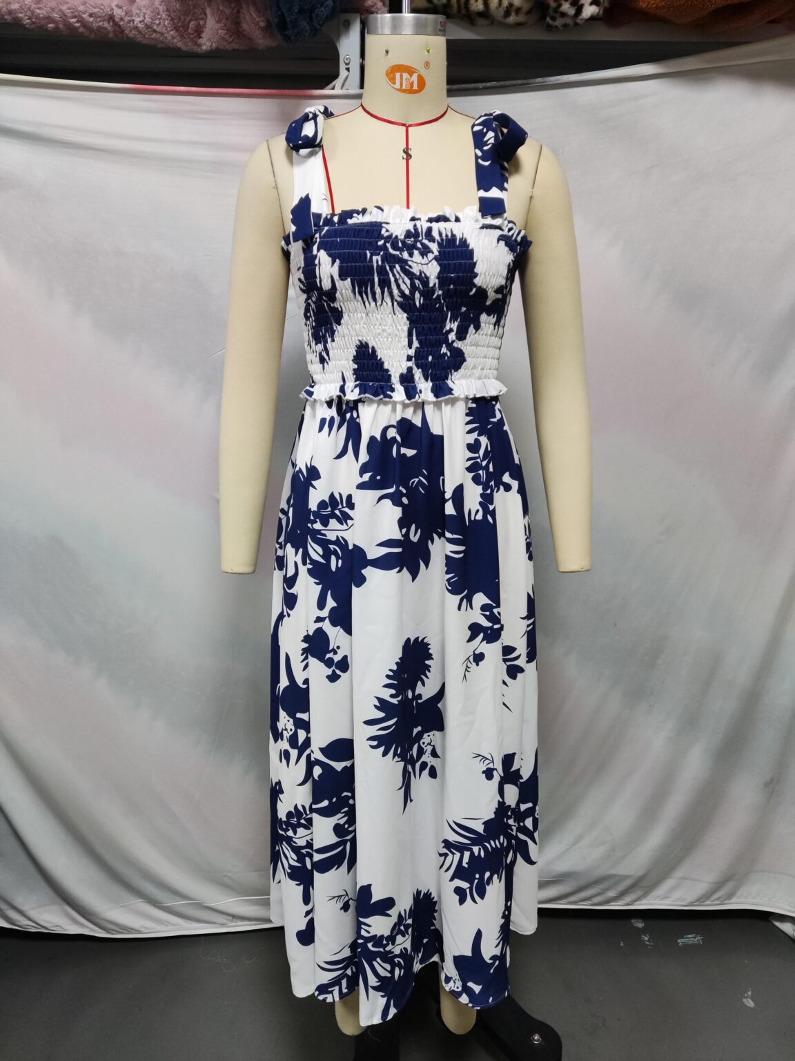 Women Clothing Printed Sling Smocking Large Swing Dress Maxi Dress for Women Sundress - Image 6