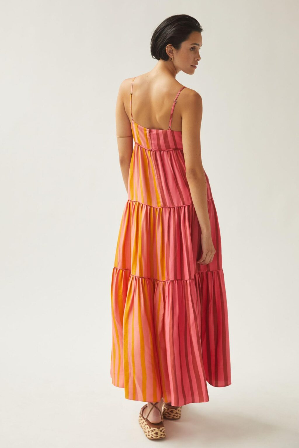 Spring Women Striped Splicing Sling Dress Tiered Dress - Image 2