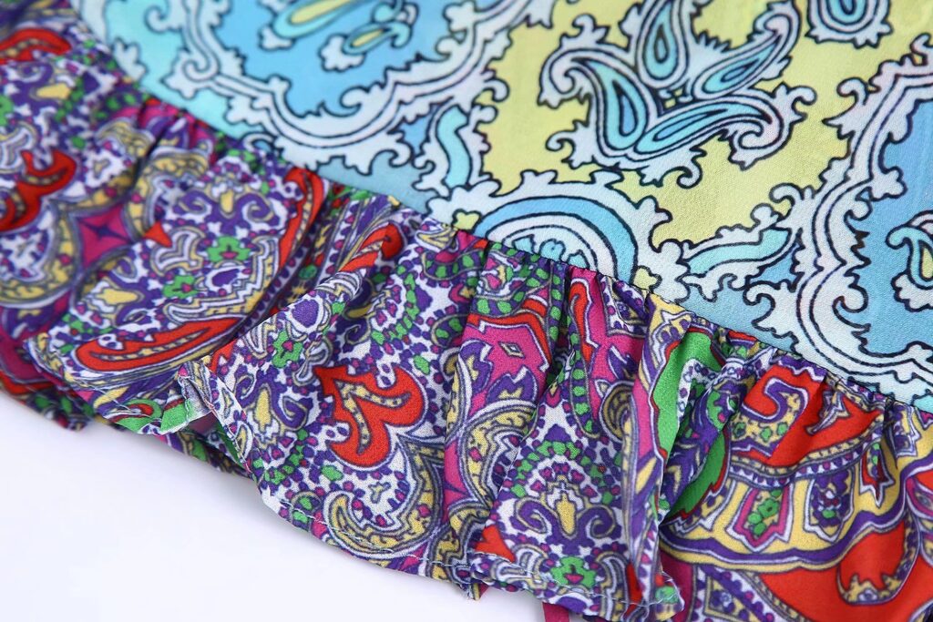 Summer Women Clothing Laminated Decoration Printed Shirt Patchwork Macthing - Image 4