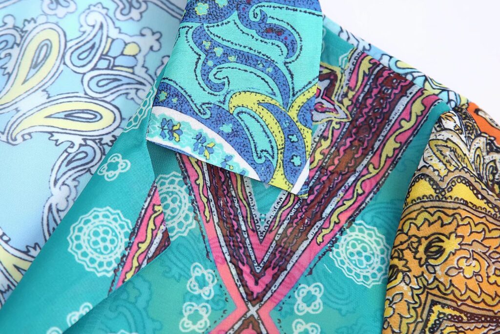 Summer Women Clothing Laminated Decoration Printed Shirt Patchwork Macthing - Image 5