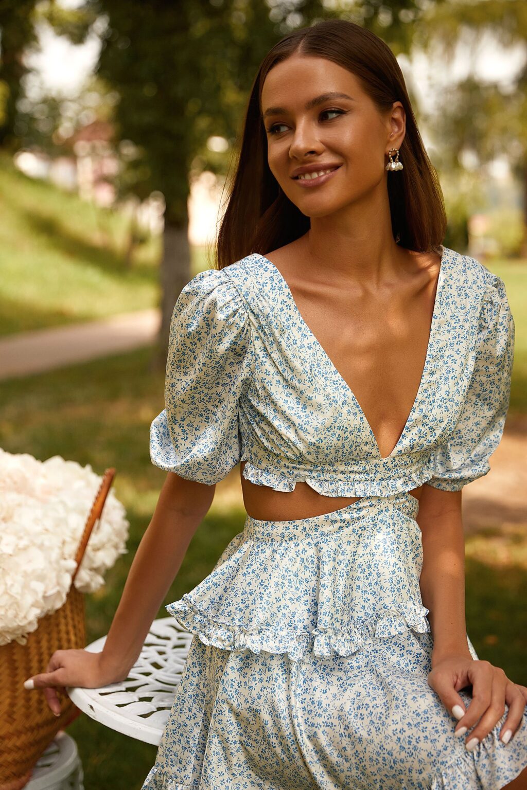 Spring Printed Hollow Out Cutout Design Dress Tiered Dress - Image 6