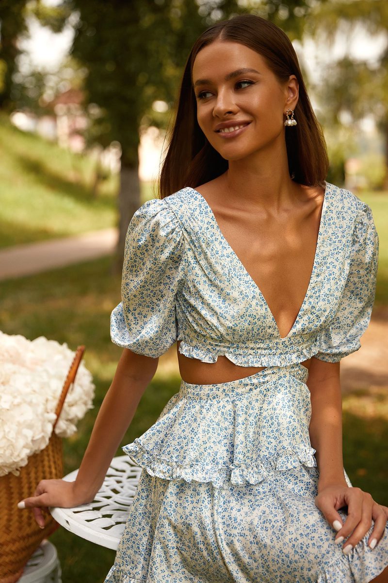 Spring Printed Hollow Out Cutout Design Dress Tiered Dress - Image 6