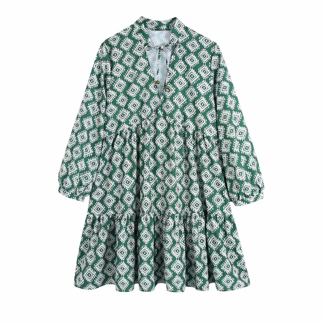 Summer Printed Long Sleeve Short Loose Dress - Image 2