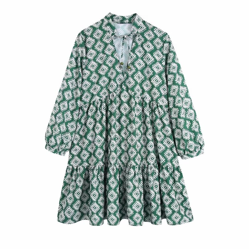 Summer Printed Long Sleeve Short Loose Dress - Image 2
