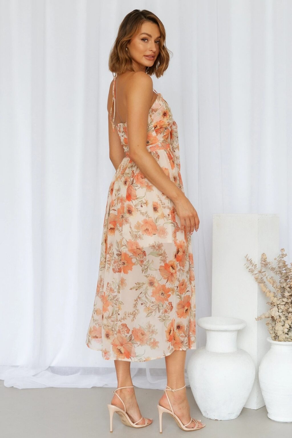 Spring Summer Elegant Hanging Collar Printed Lining High Waist Dress for Women - Image 5