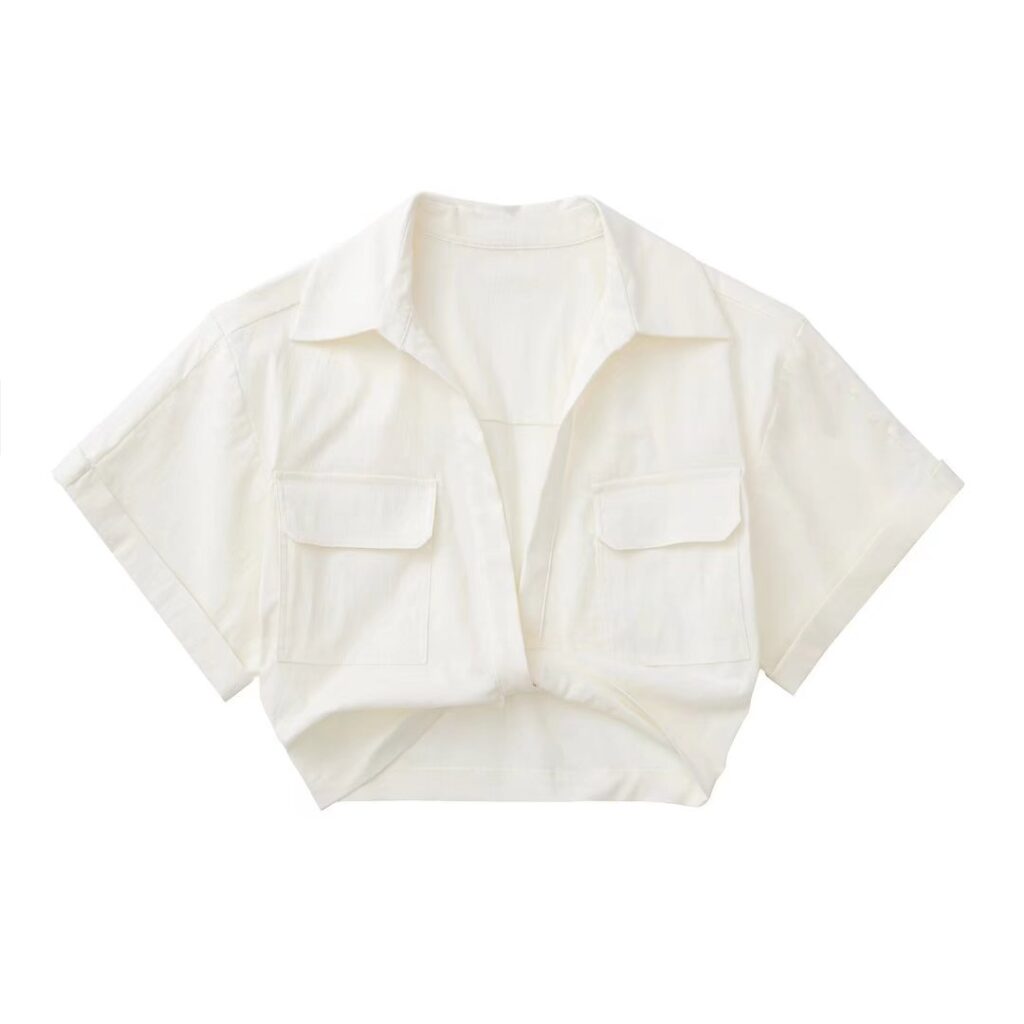 Summer Women Clothing Street Short Sleeve Stretch Linen Blended Short Shirt - Image 5