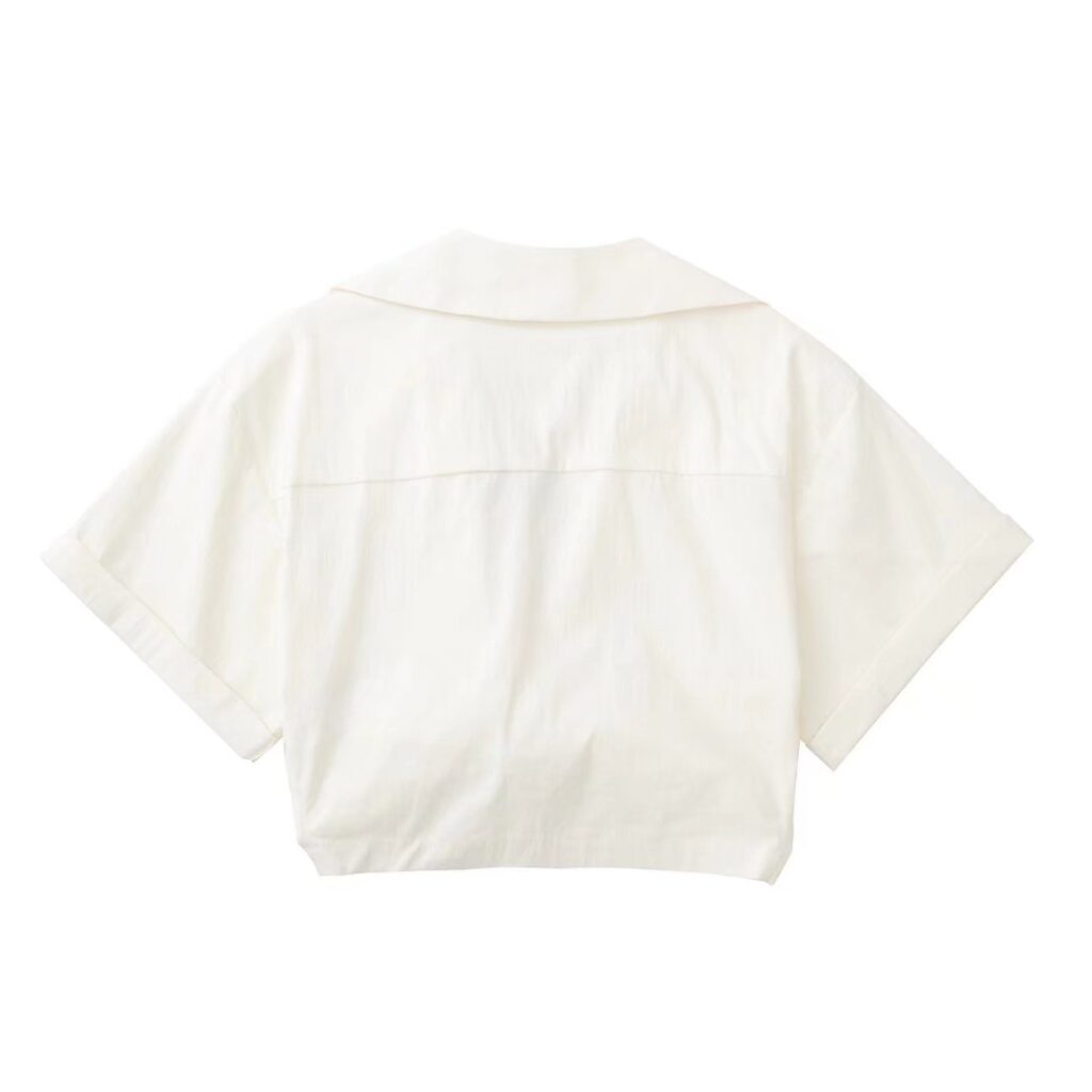Summer Women Clothing Street Short Sleeve Stretch Linen Blended Short Shirt - Image 6