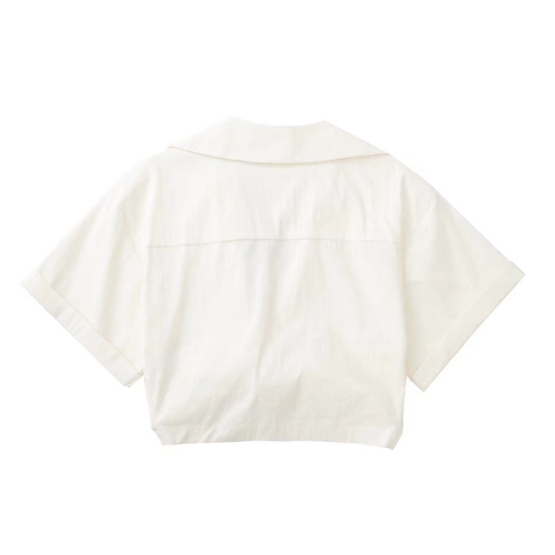 Summer Women Clothing Street Short Sleeve Stretch Linen Blended Short Shirt - Image 6