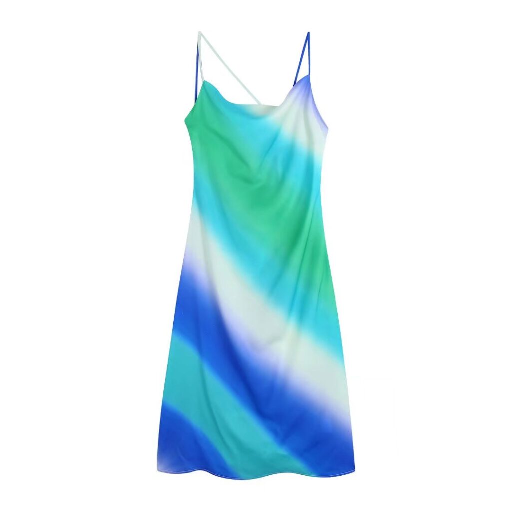 Women Clothing Summer Tie-Dyed Silk Satin Strap Dress - Image 2