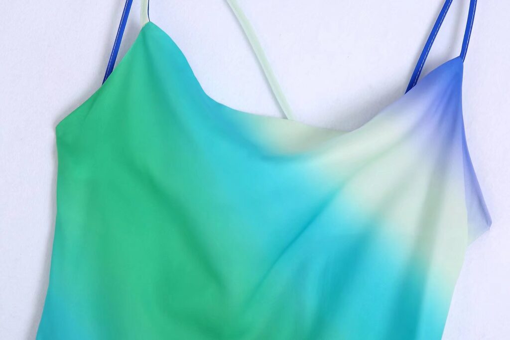 Women Clothing Summer Tie-Dyed Silk Satin Strap Dress - Image 3
