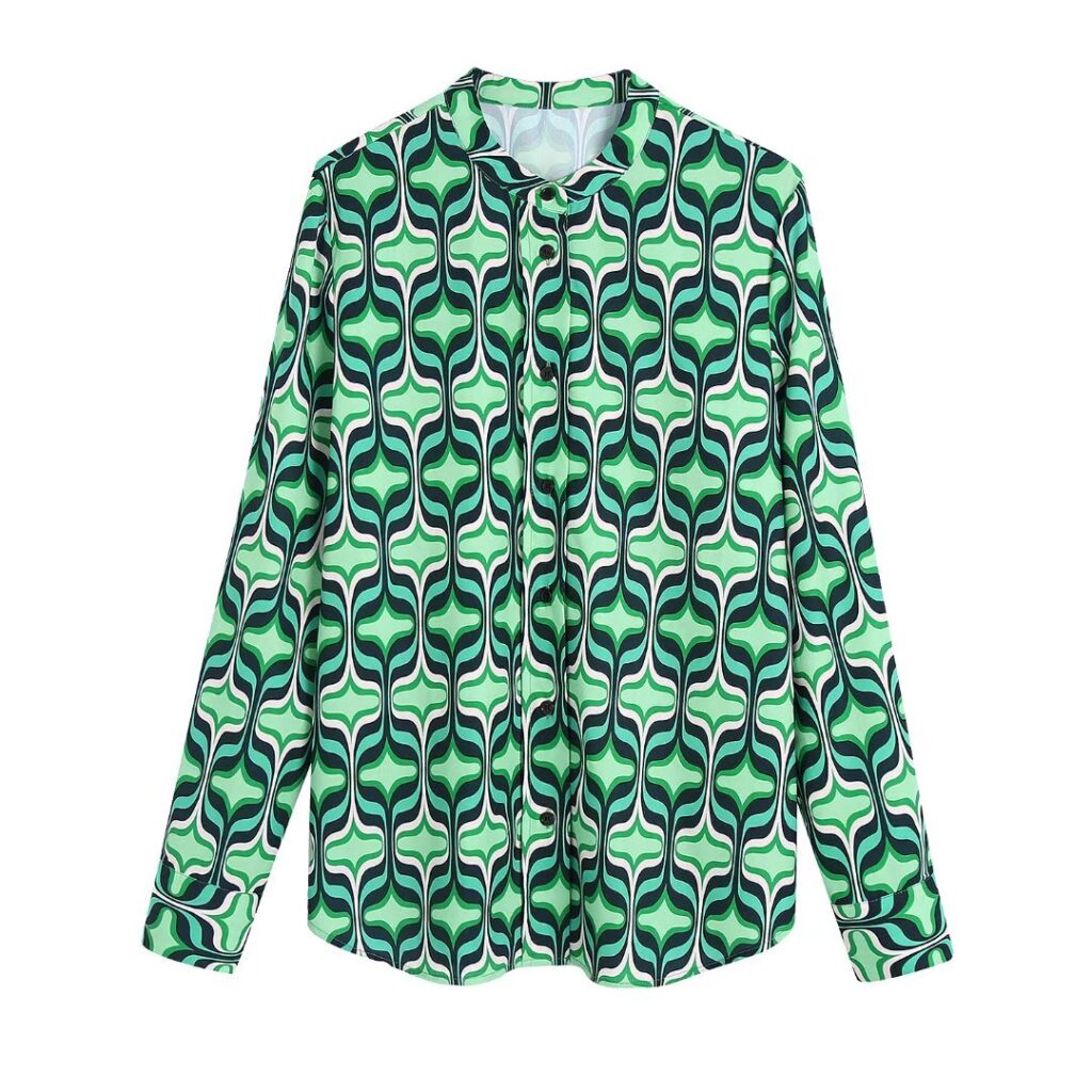 Printed Casual Shirt Simple Elegant Top Spring Summer High-Grade Stand Collar Buckle Women Clothing - Image 2