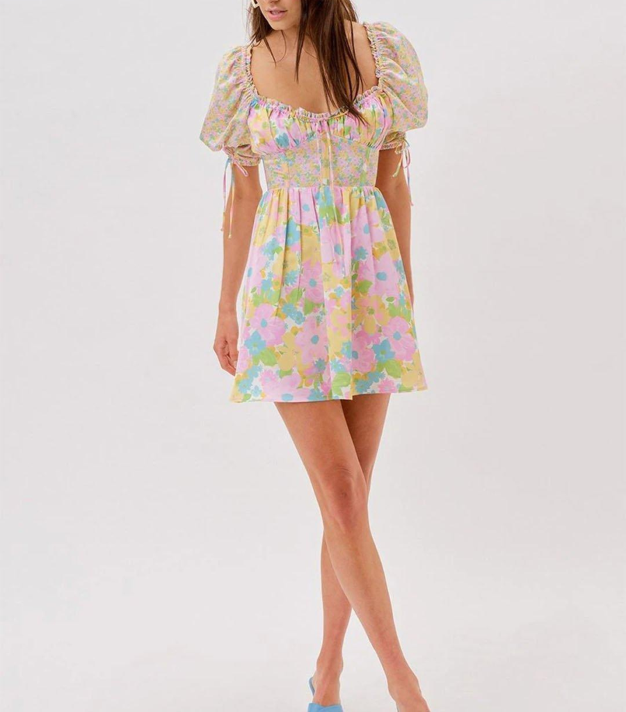 Spring Women Clothes New Casual Short Sleeve Stitching Ruffled Tied Dress