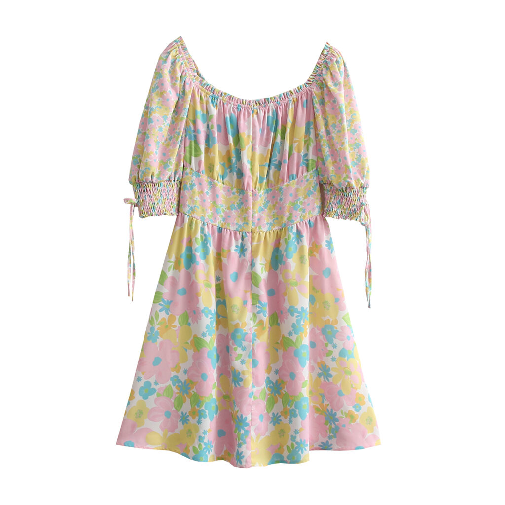 Spring Women Clothes New Casual Short Sleeve Stitching Ruffled Tied Dress - Image 5