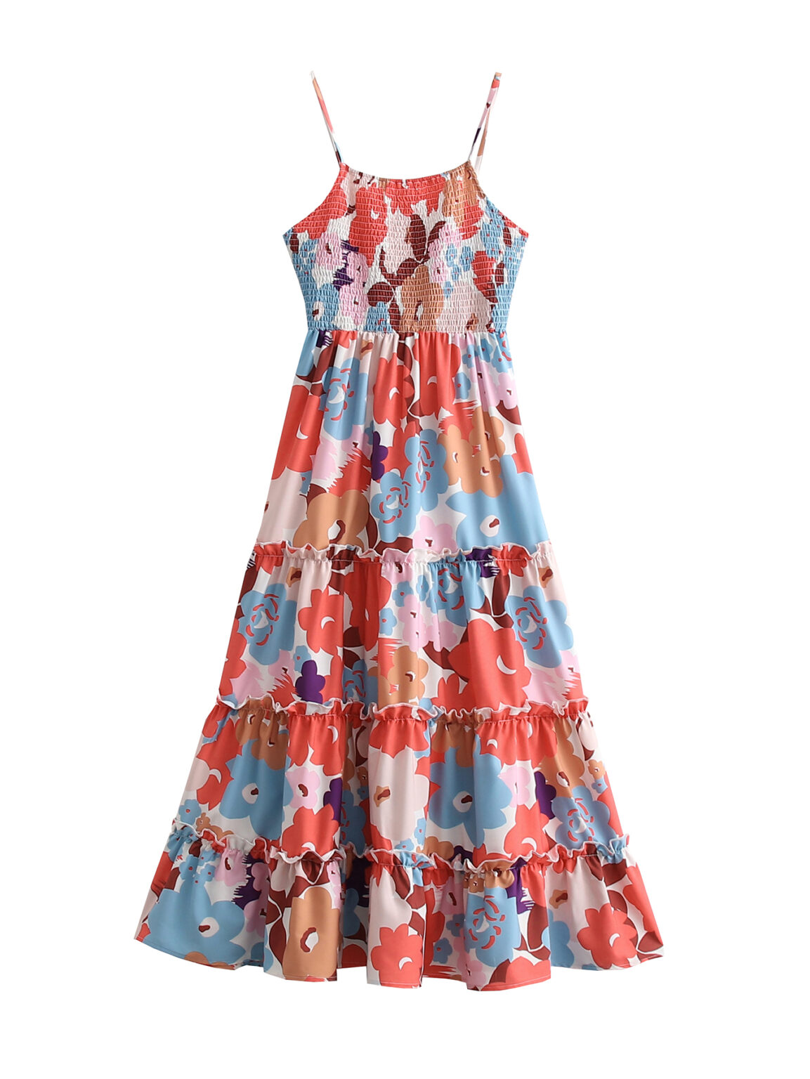 Spring New Women Printed Multi-Layer Cami Dress Long Tiered Dress Sundress - Image 5