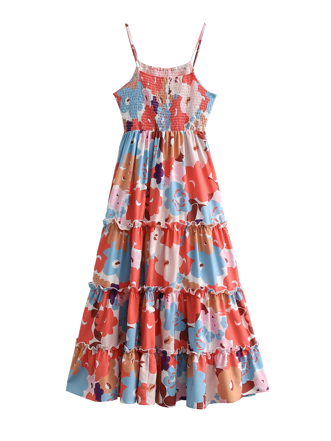 Spring New Women Printed Multi-Layer Cami Dress Long Tiered Dress Sundress - Image 6
