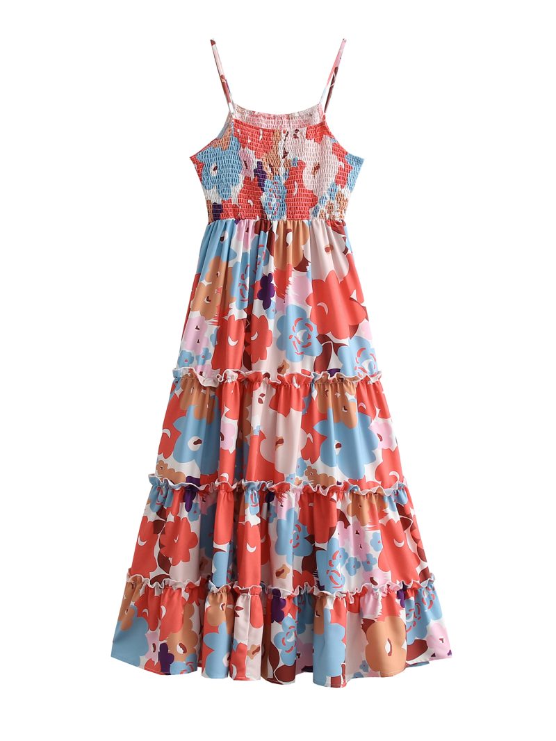 Spring New Women Printed Multi-Layer Cami Dress Long Tiered Dress Sundress - Image 6
