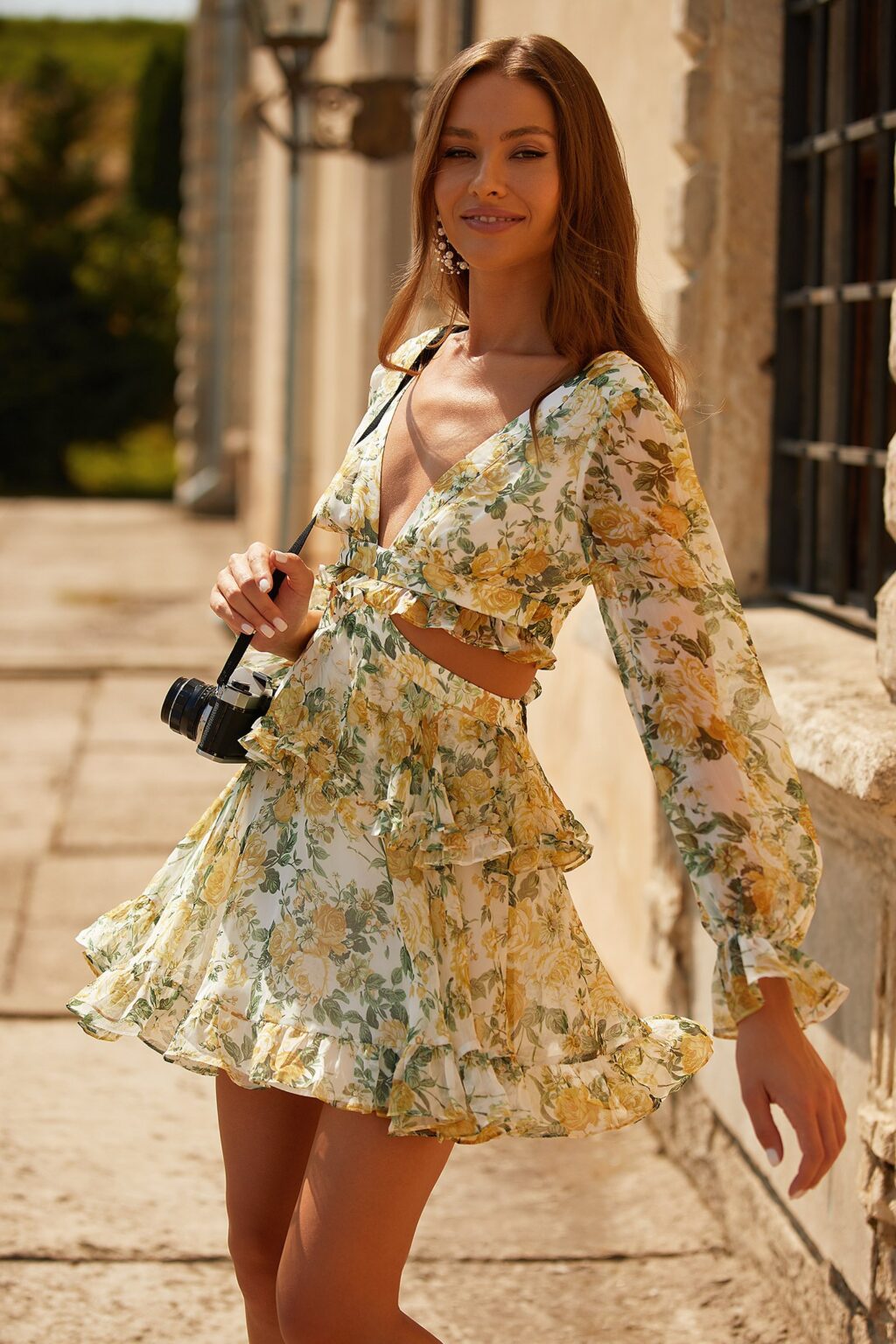 Spring Women New Chiffon Printed Two-Piece Suit Dress Tiered Dress - Image 4