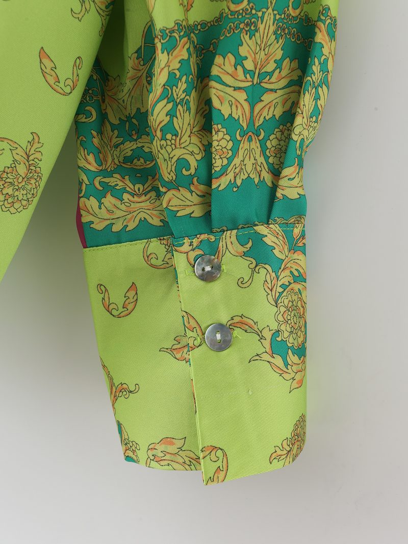 Summer New Fashion Retro Collared Single Breasted Green Long-Sleeved Shirt Women - Image 5