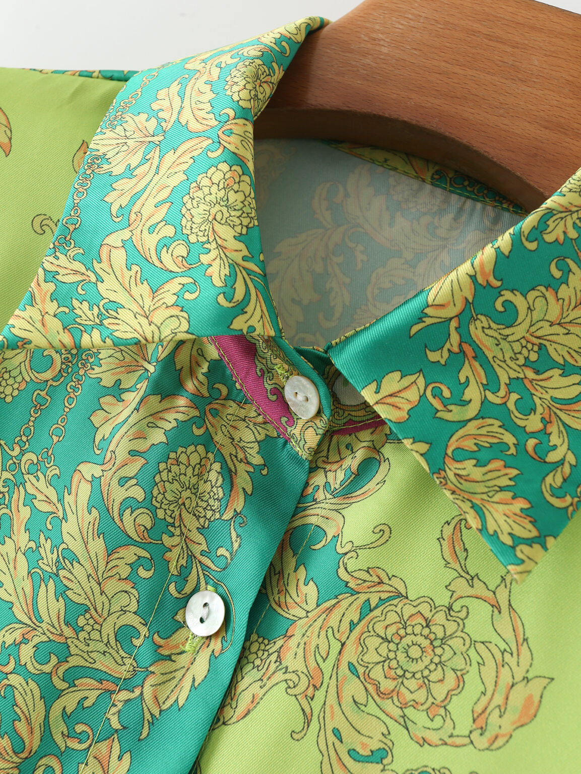 Summer New Fashion Retro Collared Single Breasted Green Long-Sleeved Shirt Women - Image 7