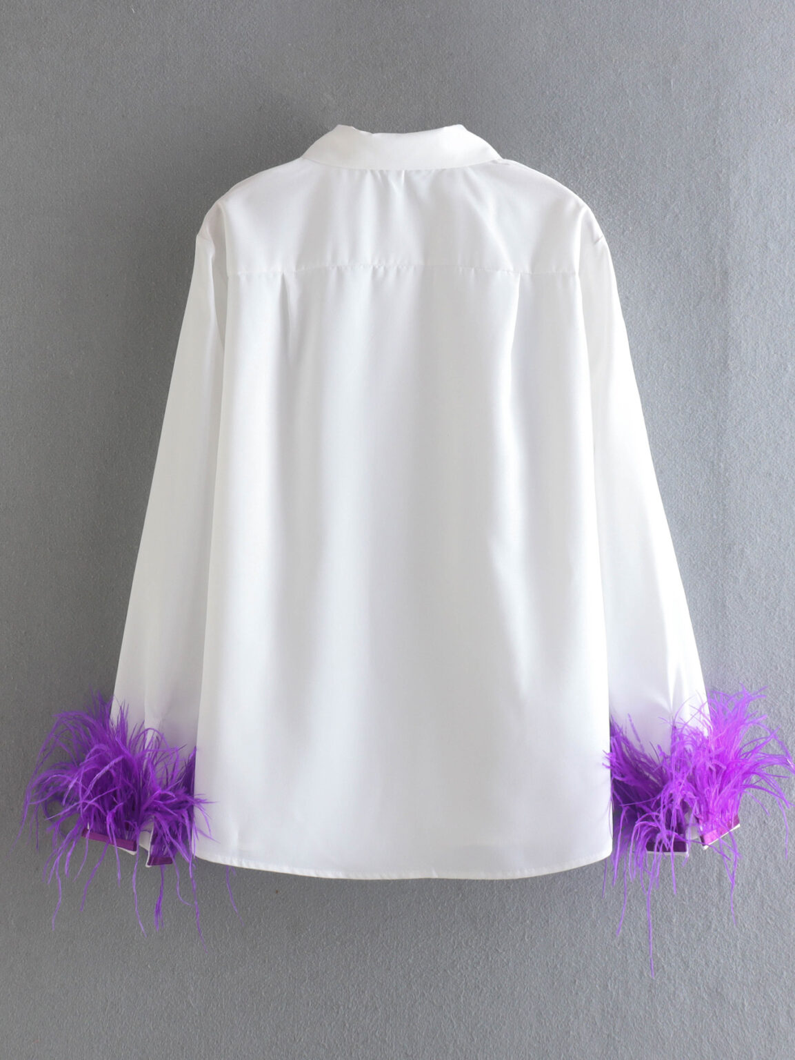 Spring New Fashionable Loose Collared Long Sleeves Purple Feather Stitching Poplin Shirt - Image 4