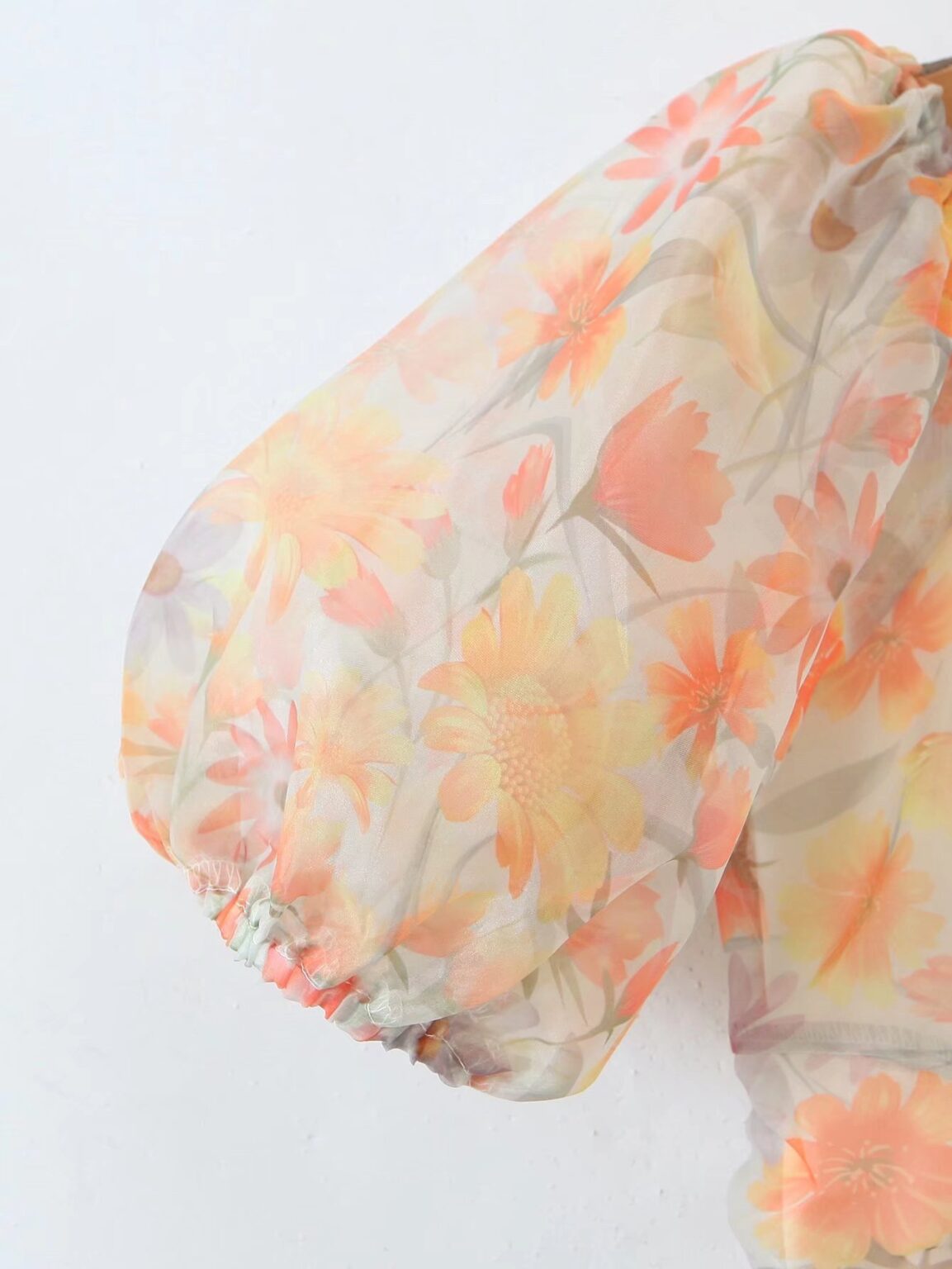 Women Clothing Summer New Square Collar Pleated Print Organza Sheath Dress for Women - Image 3
