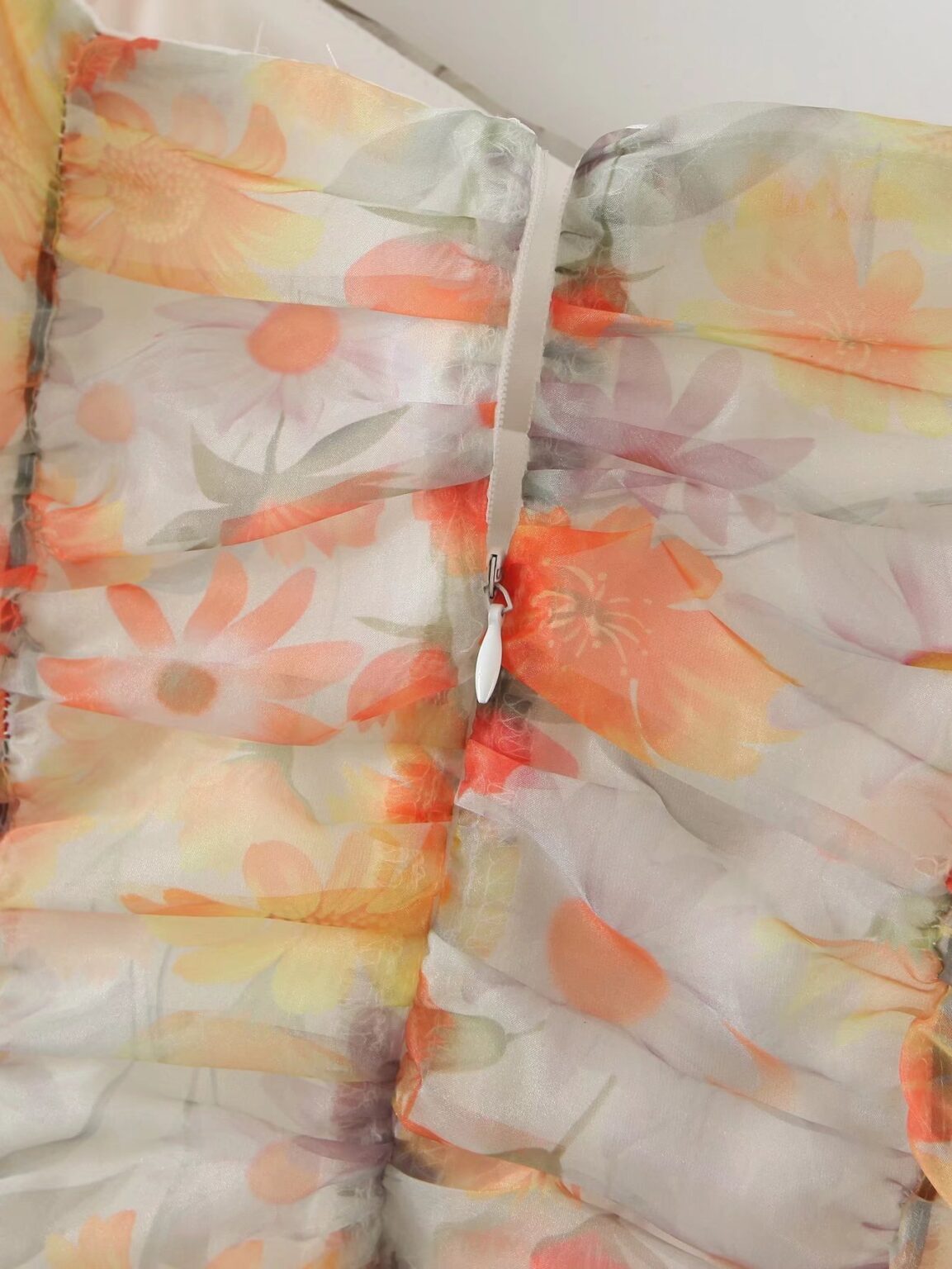 Women Clothing Summer New Square Collar Pleated Print Organza Sheath Dress for Women - Image 5