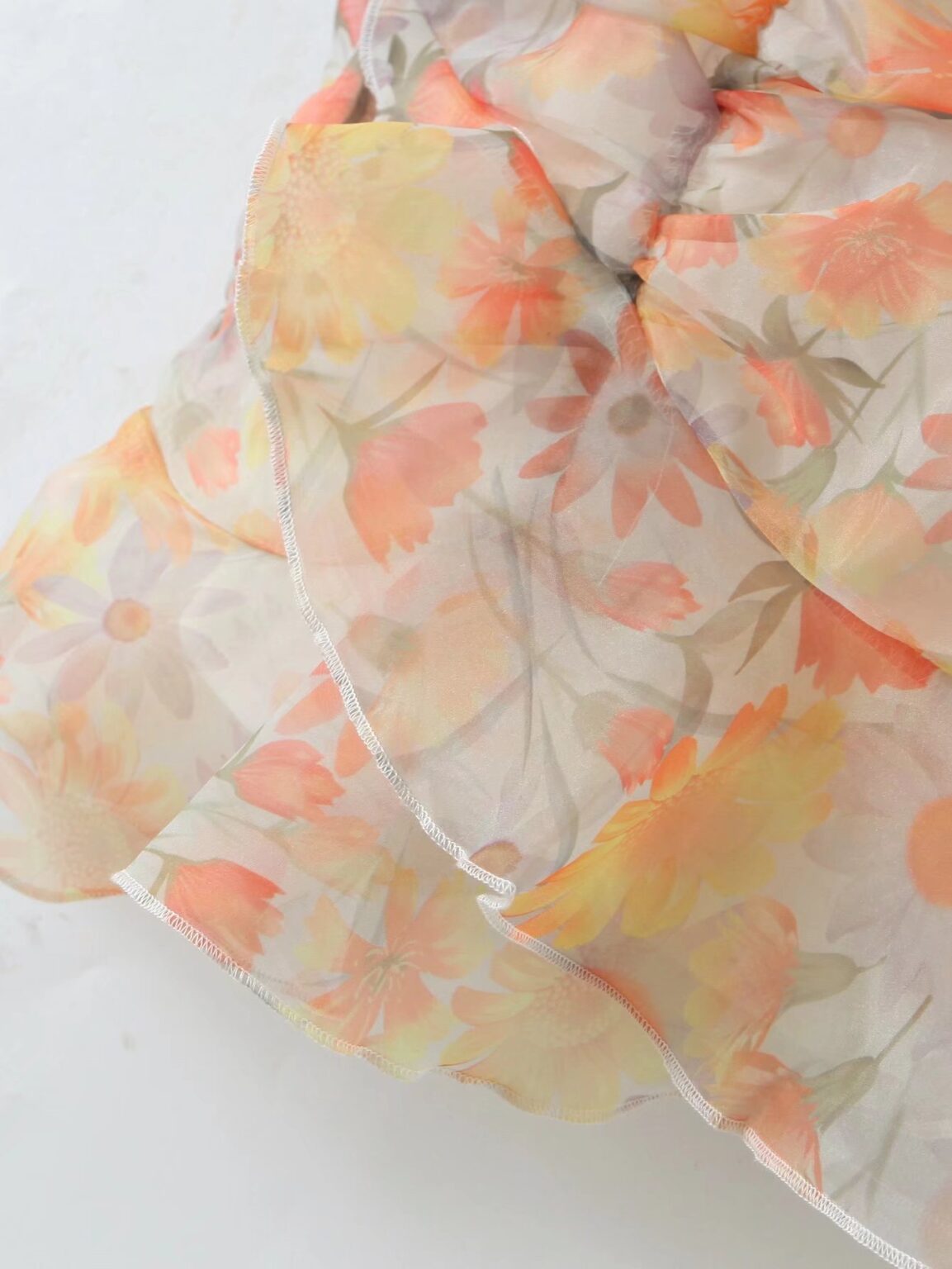 Women Clothing Summer New Square Collar Pleated Print Organza Sheath Dress for Women - Image 6