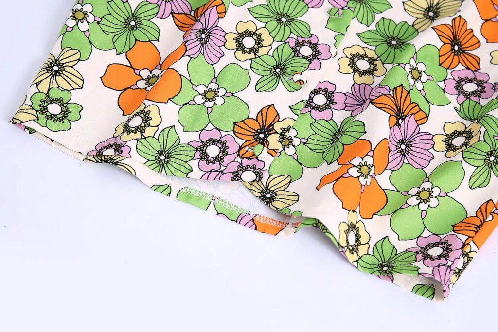 Summer Women Clothing Floral Printed V-neck Puff Sleeve Short Shirt Top - Image 6