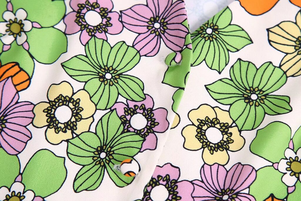 Summer Women Clothing Floral Printed V-neck Puff Sleeve Short Shirt Top - Image 7