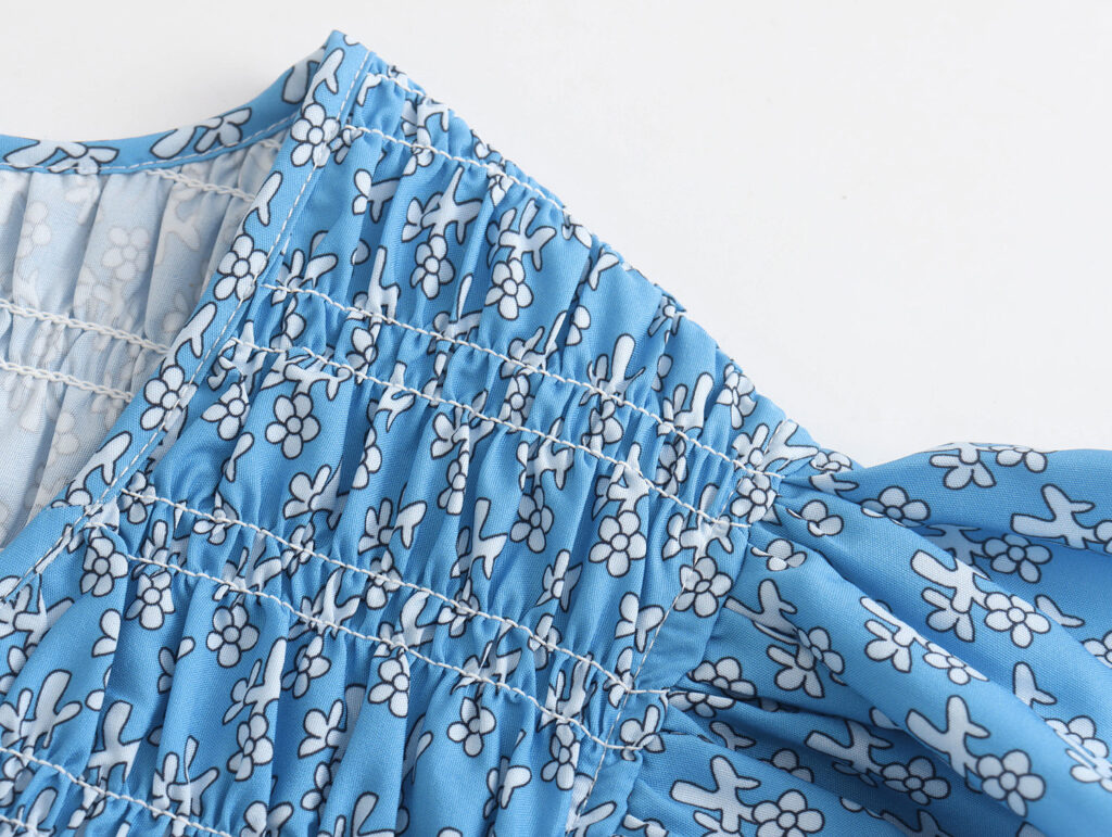 Spring Women Clothes New Casual V-neck Ruffled Sleeve Printed Maxi Dress Smocked Bohemian - Image 3