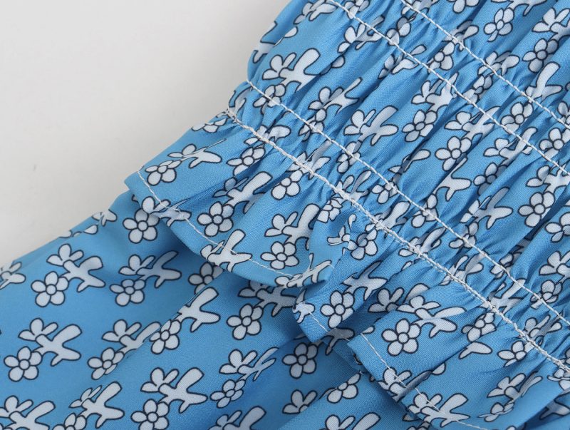 Spring Women Clothes New Casual V-neck Ruffled Sleeve Printed Maxi Dress Smocked Bohemian - Image 5