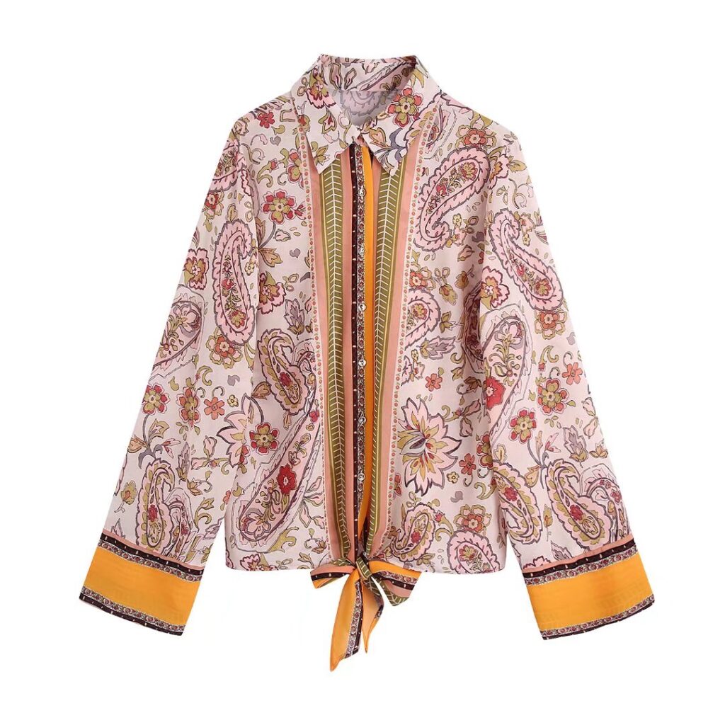Summer New Women Clothing Bowknot Decoration Printed Shirt - Image 2
