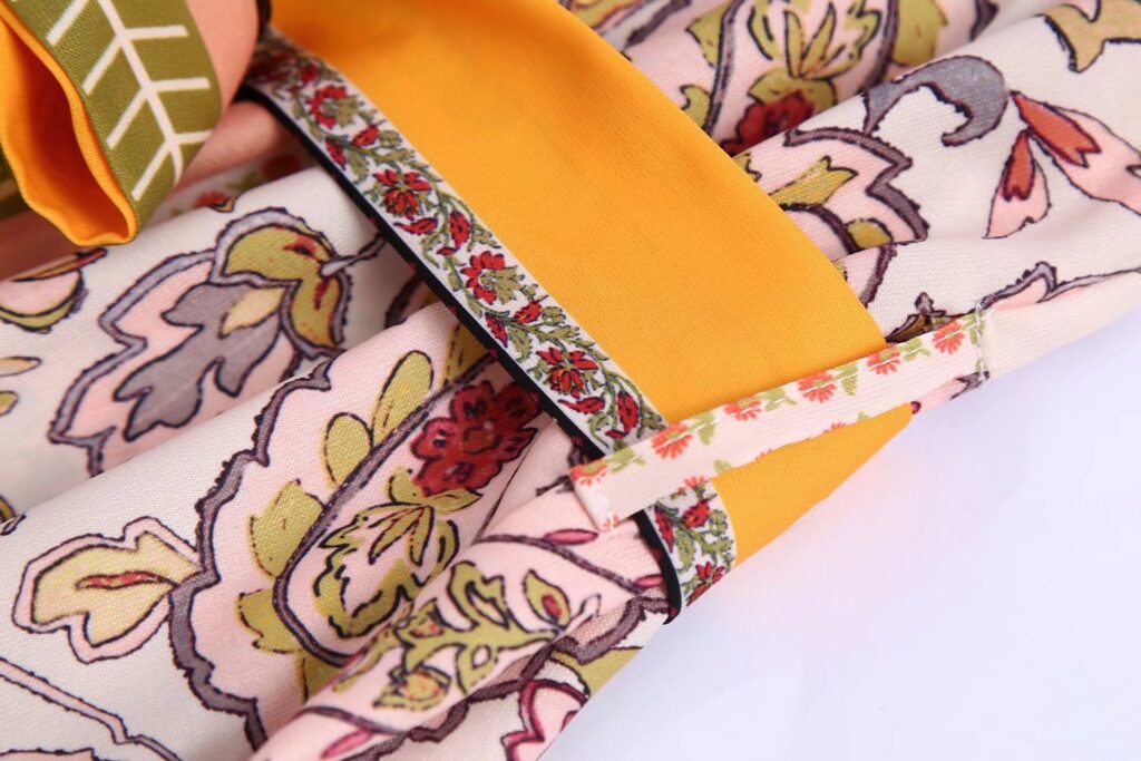 Summer New V-neck Long Sleeve Breasted Multicolor Printing Series Belt Dress for Women - Image 7
