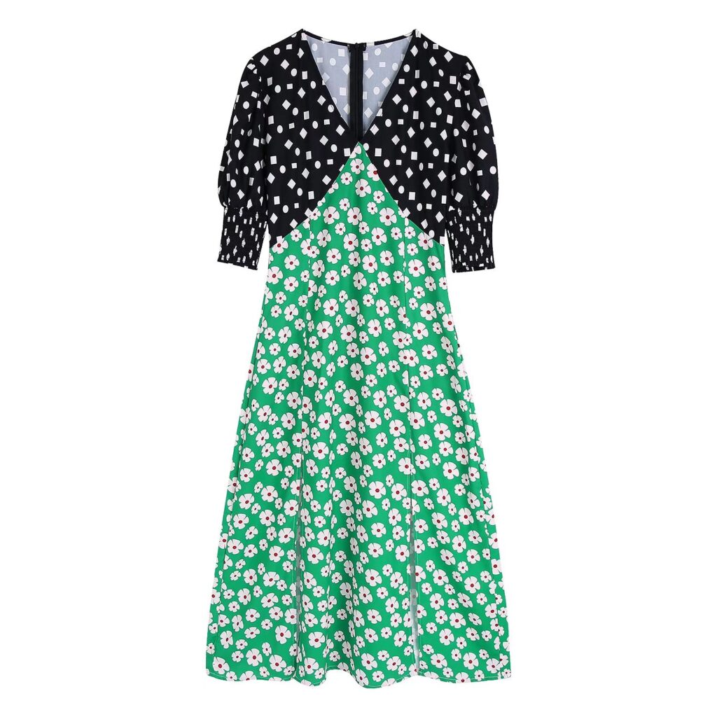 New Women Clothing Design Shawl Decoration Color Contrast Patchwork Dress - Image 2