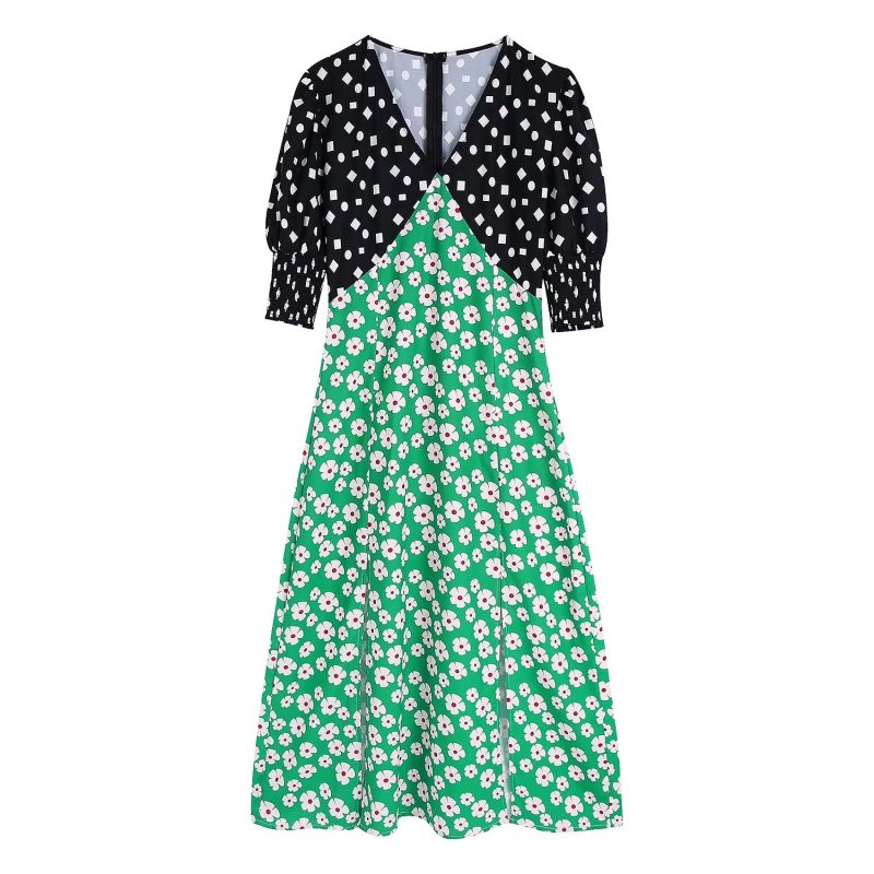 New Women Clothing Design Shawl Decoration Color Contrast Patchwork Dress - Image 2