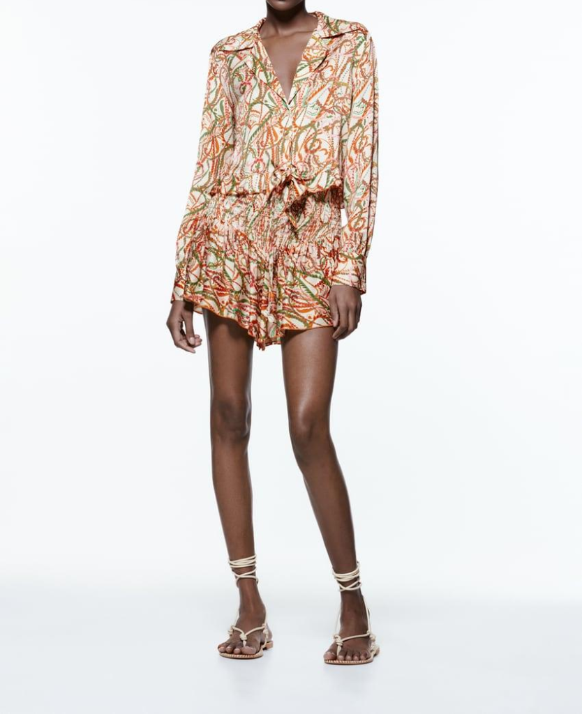 Spring Summer New Women Clothing Bow Tie Printed Shirt Casual Slim-Fit Long-Sleeved Short Top