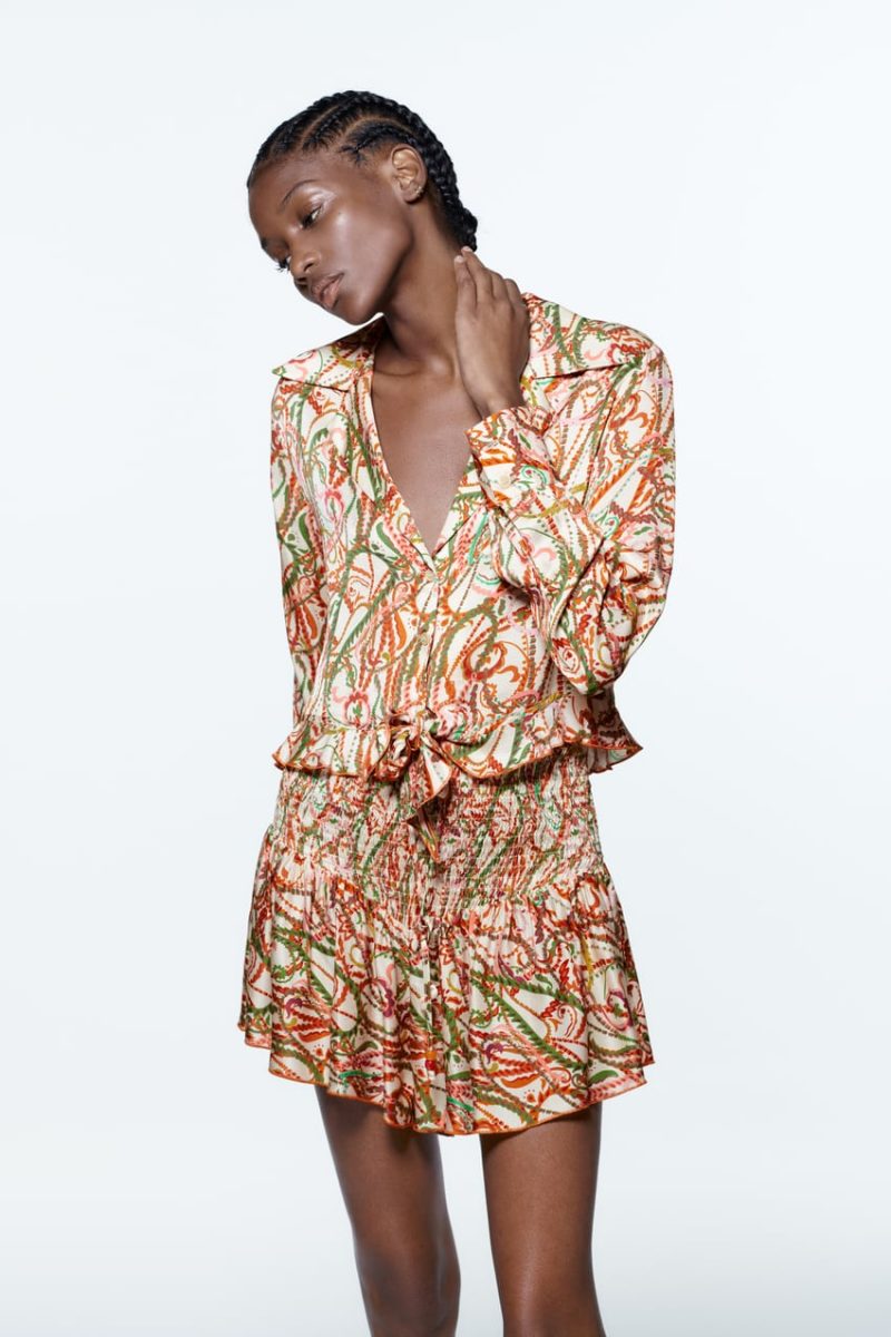 Spring Summer New Women Clothing Bow Tie Printed Shirt Casual Slim-Fit Long-Sleeved Short Top - Image 3