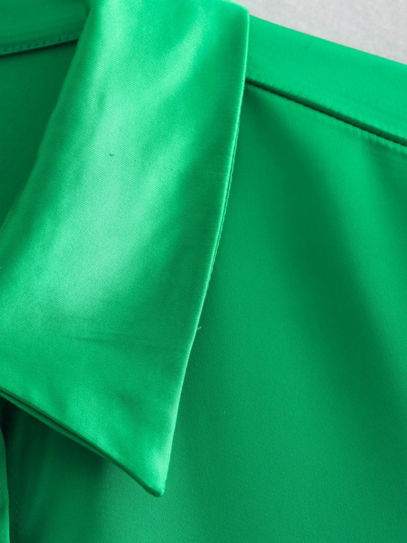 Spring Summer Women Silk Satin Texture Loose Shirt - Image 7