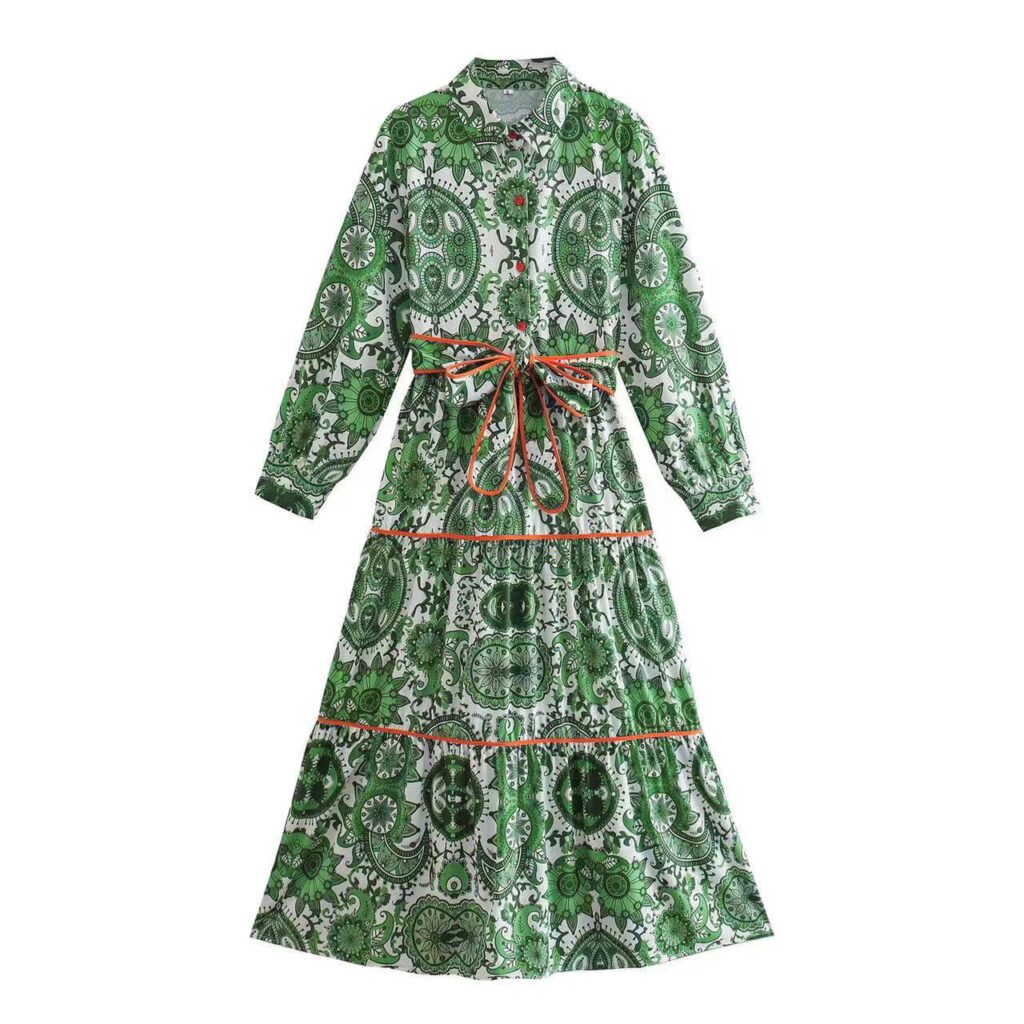 Summer Wind Women Long Sleeve Shirt-Style Lace-up Dress Tiered Dress - Image 2