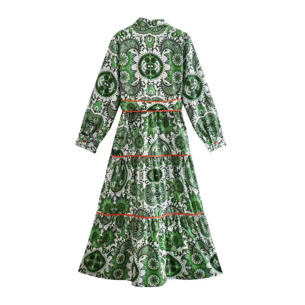 Summer Wind Women Long Sleeve Shirt-Style Lace-up Dress Tiered Dress - Image 3