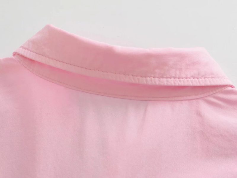 Women Clothes Polo Collar Breasted Long Sleeve Patch Pocket Decoration Two-Color Poplin Blouse - Image 4