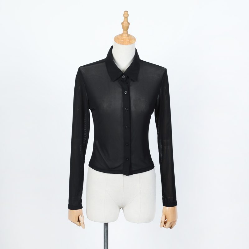 sexy Sexy See-through Sun Protection Shirt Summer Collared Single Breasted Outerwear Shirt Top - Image 6
