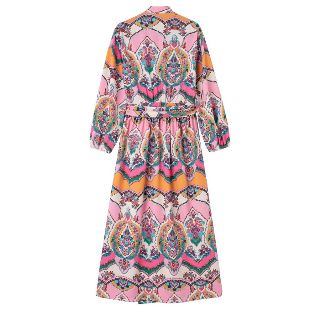 Summer Women Clothing V neck Wrapping Towel Printed Side Lace up Waist Dress Long - Image 2