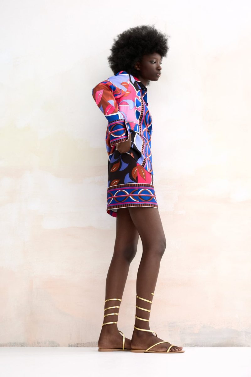 Spring Summer Retro Texture Collared Long Sleeve Printed Vertical Shirt for Women - Image 3